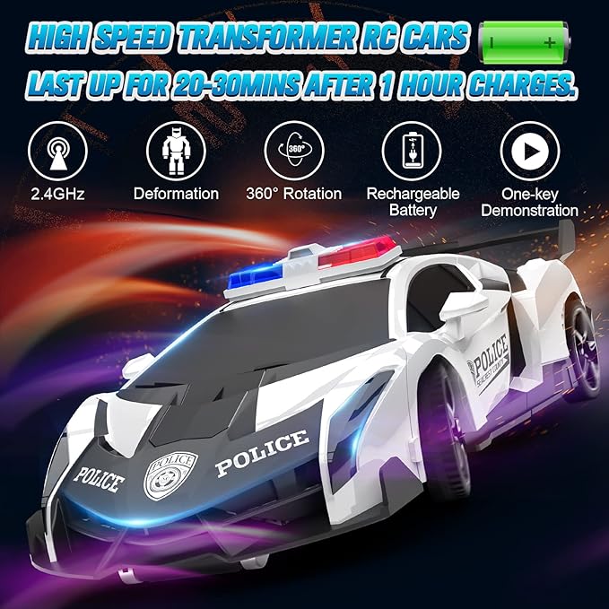 Transform RC Cars for Boys 4-7 8-12, 2.4Ghz 1:18 Scale Remote Control Car Transforming Robot, One-Button Deformation 360ø Rotation and Drift Car Toy Gifts for Boys 3-5 - Toyigo