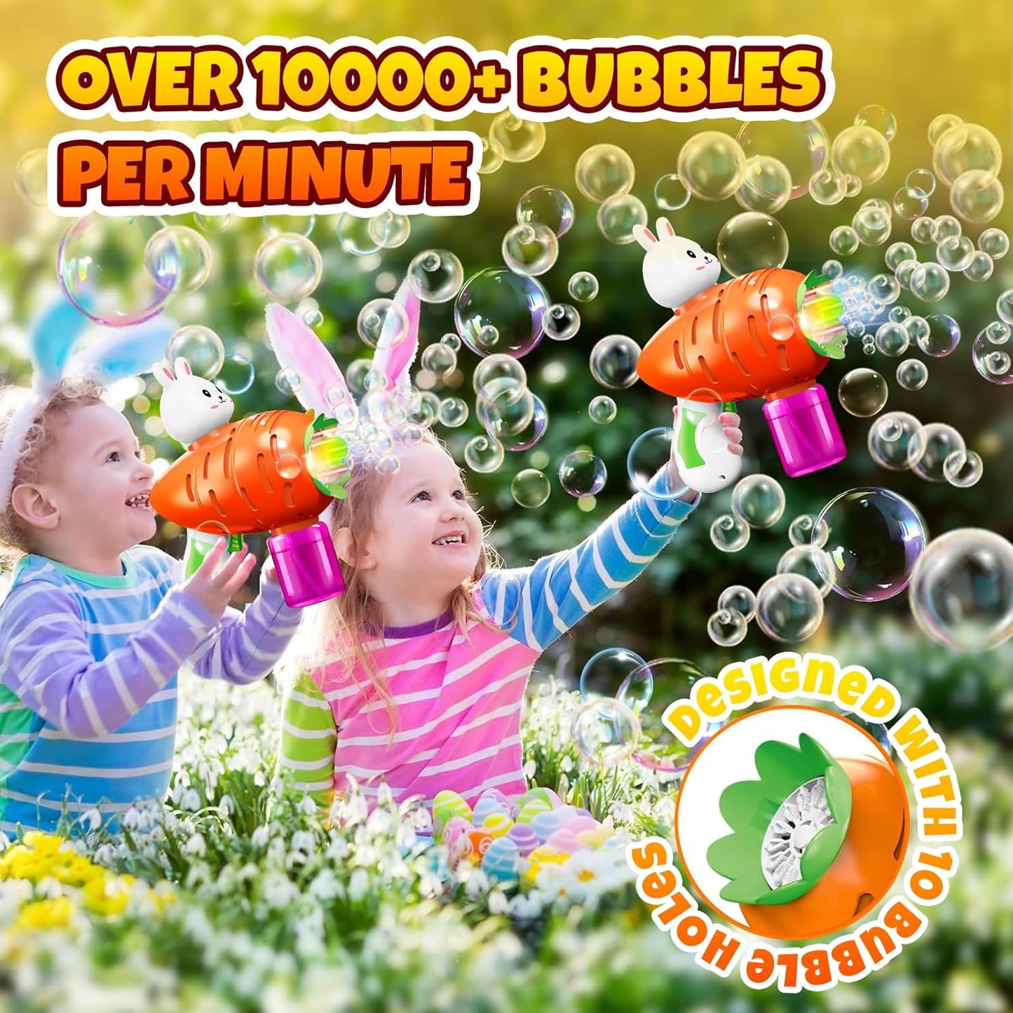 Easter Bunny Bubble Machine, Automatic Bunny Bubble Guns for Kid 3-8, Summer Party Outdoor Toys, Bubble Blower Maker with 20 Pack Bubbles Refill, Machine Electric Bubble Toy Birthday Gift for Boy Girl