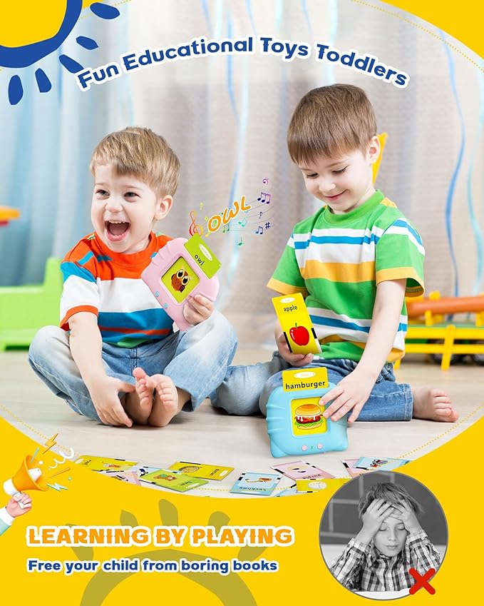 Talking Flash Cards Toddler Toys, Preschool Educational Sensory Toys with 112 Double Sided Cards for 1 2 3 4 5 6 Year Old Boys and Girls, Interactive Learning Toys Gifts for Kids - Toyigo