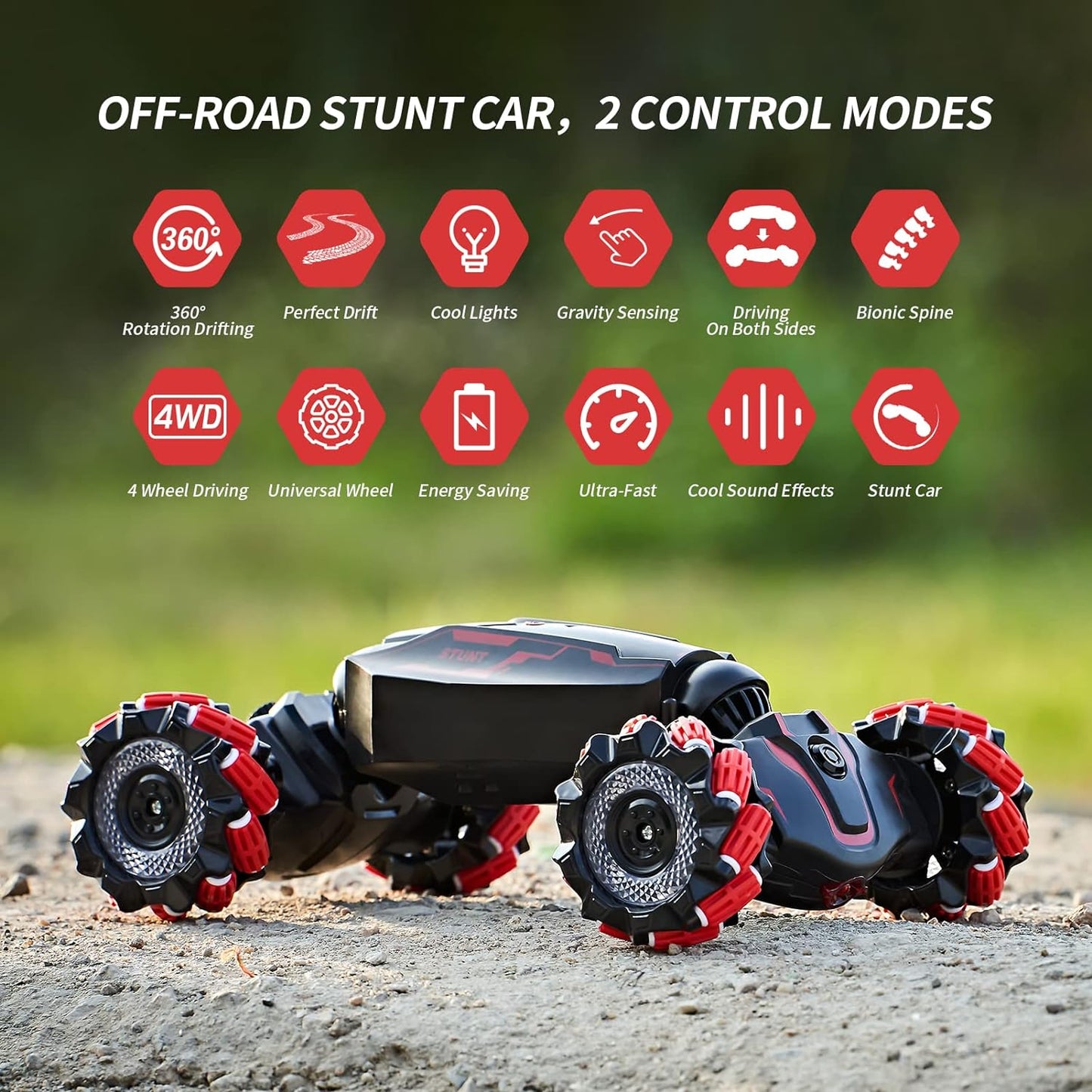 RC Stunt Car, 4WD Remote Control Car, Gesture Sensing RC Stunt Car, Double-Sided Vehicle 360ø Rotation with Light and Music,Best Birthday Gifts for Kids,RC Cars for 6-12 yr Kids - Toyigo