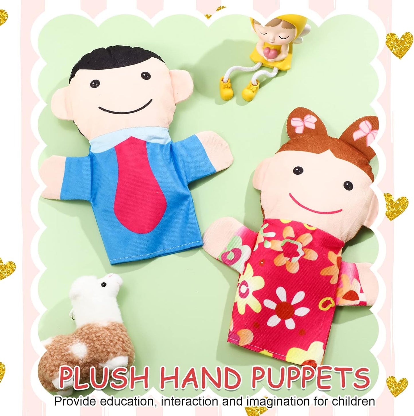 6 Pcs Family Style Hand Puppets, Soft Plush Puppets Family Members Cute Hand, Puppets Toys for Teachers Parents, Shows Story Time Playtime Schools, Grandparents, Mom, Dad, Brother, Sister