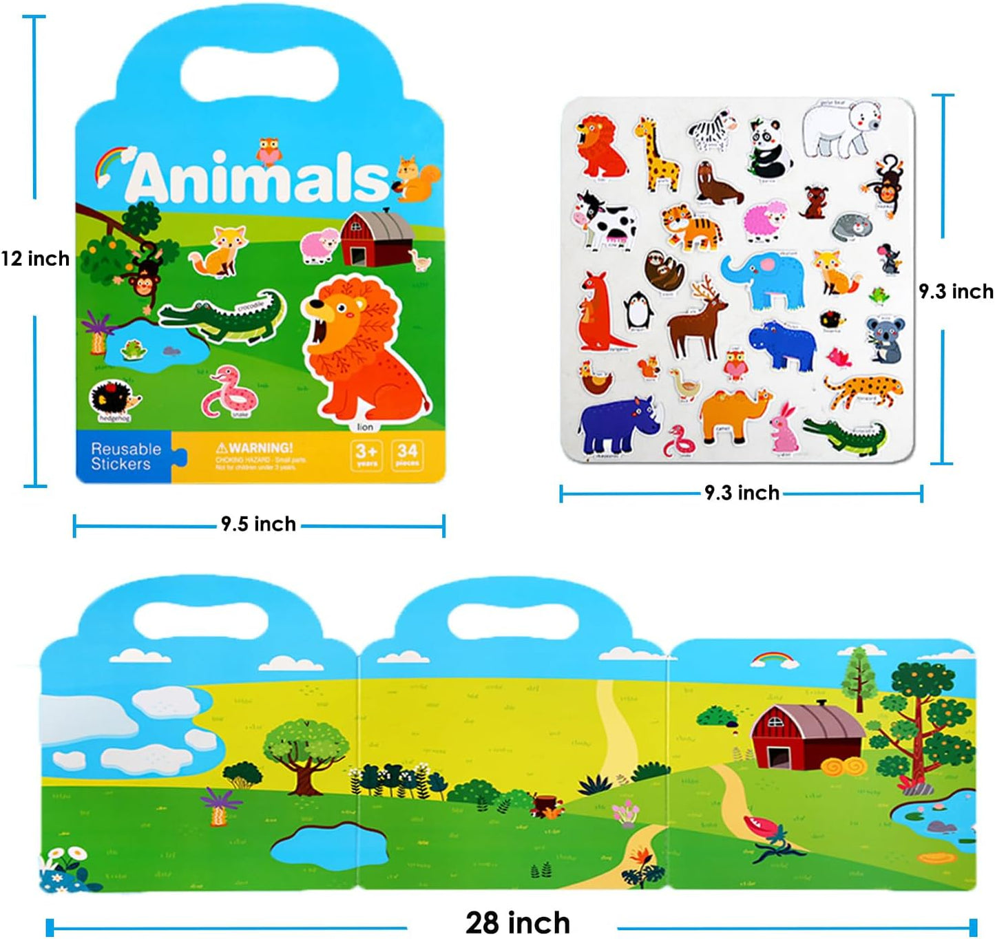 Reusable Sticker Books for Toddlers 2-4 Years, Animals Themed Sticker for Kids 1-3, Easter Gifts for Kids Toddler Boys Girls Travel Toys