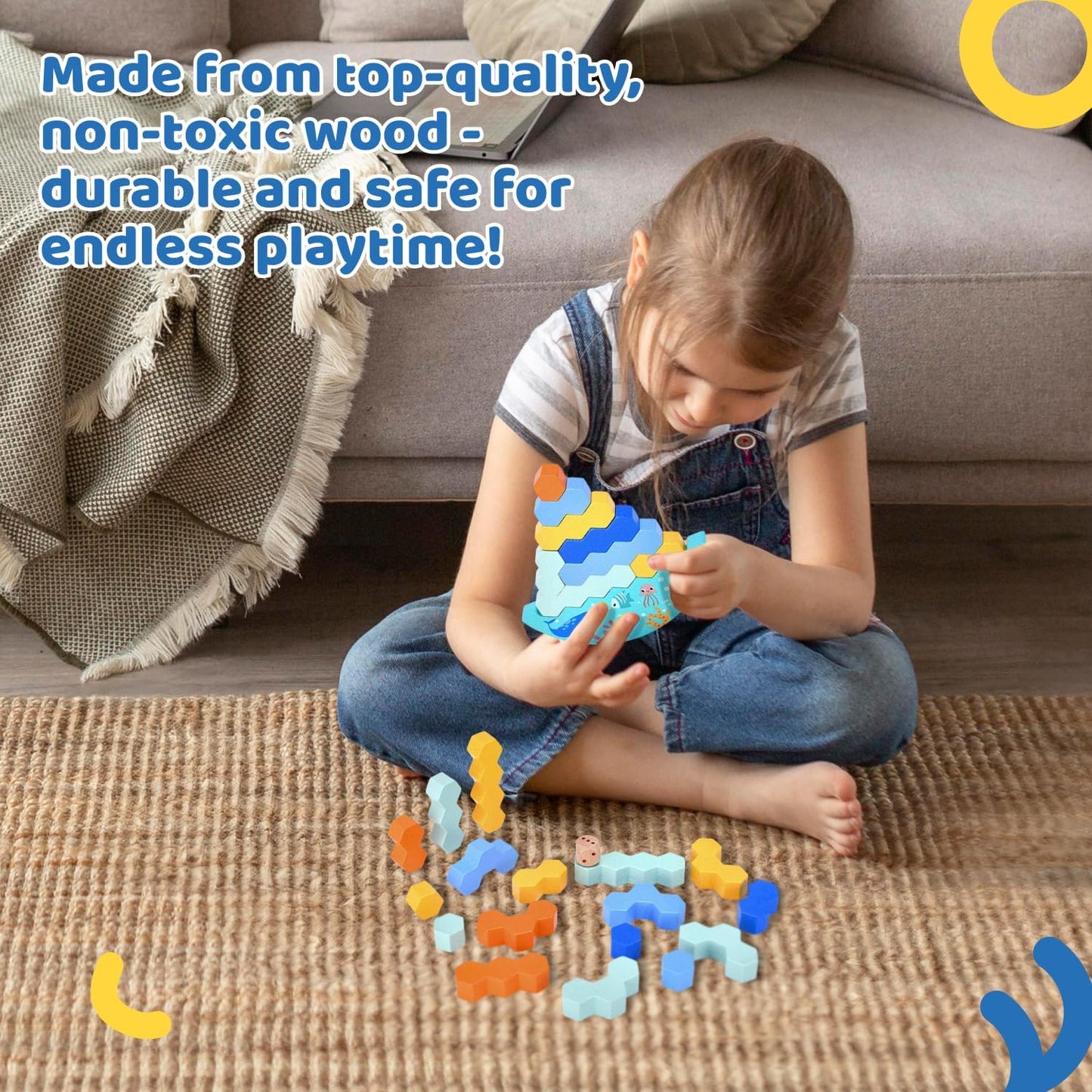 Creative Stacking Toy, Toddler Learning Blocks, Educational Wooden Blocks, Montesorri Wood Age Cubes, Wooden Building Blocks - Set of 16 Multicolor Block Set