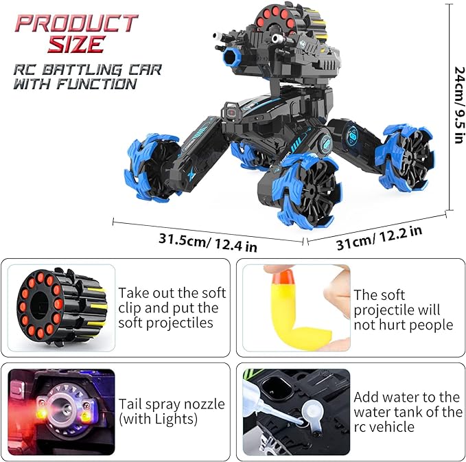 RC Monster Truck, Remote Control Monster Truck for Kids Shooting Dual Remote Truck with Soft Bullets Battle Tanks Toys, Detachable 360ø Battle Tanks Toys for Kids - Toyigo