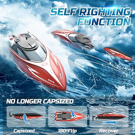 Remote control Boat, Low Battery Alarm, Capsize Recovery, H120 Fast RC Boat for Pools and Lakes, 2.4 GHz 20+ MPH Racing Boats for Kids & Adults, Gifts for Boys Girls with Rechargeable Batter - Toyigo