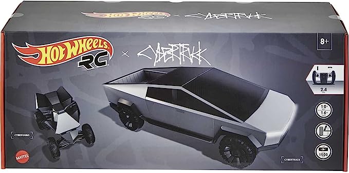 RC Tesla, 1:10 Hot Wheels, Cyber truck Radio-Controlled Truck & Electric Cybersquat, Custom Controller, Speeds to 12 MPH, Working Headlights & Taillights, for Kids - Toyigo