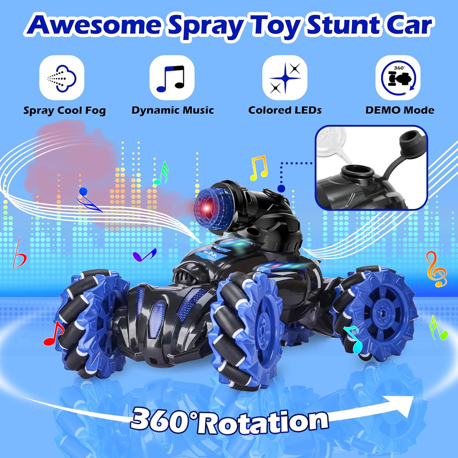 3 Heads RC Stunt Cars, RC Tank That Shoots, Remote Control Tank Shooting Water Bullet Ball, RC Tank Spray Toy, Chase Light Control Remote Control Car, RC Tank for Boys 6-12, Kids Toy gifts Birthday Christmas - Toyigo