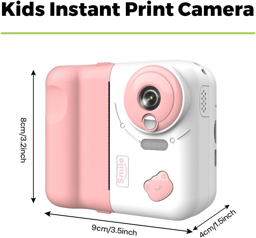 Kids Instant Print Camera, 1080P Digital Kids Camera, 2.4 Inch IPS Screen 10X Zoom Built-in Battery with Thermal Printing Paper Color Pens Neck Strap