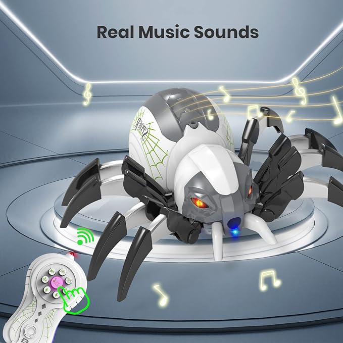 Remote Control Spider, Realistic Robot Spider with Spray and Lights, RC Big Boy Toys, Gifts for Kids, Easter Birthday Party Joke Pranks, Bot Black Widow Spider Real with Music Effect - Toyigo