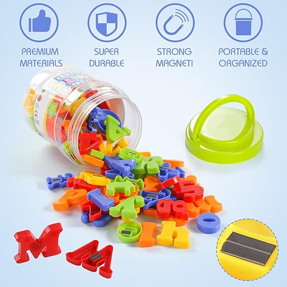 Magnetic Letters Numbers, Alphabet ABC 123 Fridge Magnets Plastic Educational Toy Set for Preschool Learning Spelling Counting Uppercase Lowercase Math Symbols for Toddlers Kids