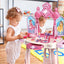 Pretend Play Girls Makeup Table Set with Stool?Open Doors by Gestures?Kids Vanity Set with Lights and Music?Toddler Beauty Salon Set with Makeup Accessories & Hair Dryer?Toy for Toddlers 2-5 Years Old