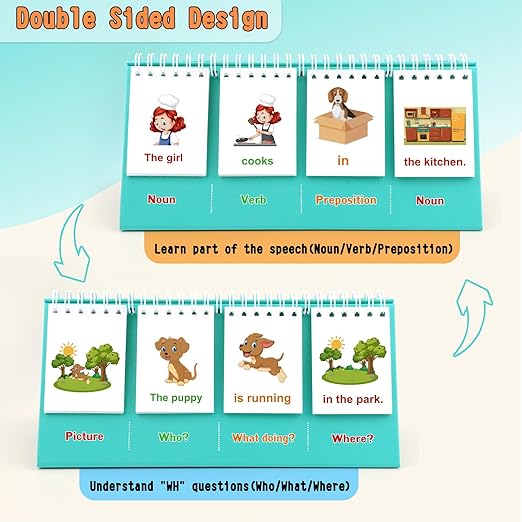 Sentence Building for Kids First 1st 2nd 3rd Grade, Speech Therapy Toys, Phonics Reading Games, For Kids Ages 6-8, Double-Sided Flip Stand Homeschool Supplies