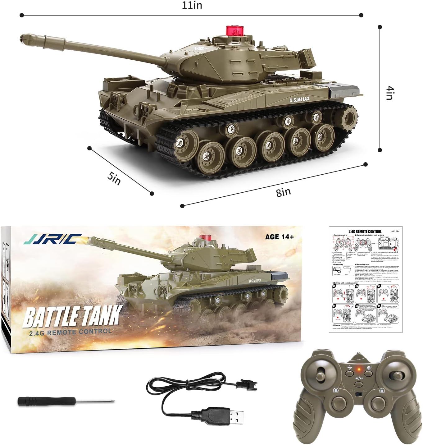 Remote Control Tank, M41A3 American Army Battle Tank, RC Military All Terrain Off-Road Vehicles, Programmable RC Tanks with Lights & Realistic Sounds, Great Gift Tank Toy for Kids - Toyigo