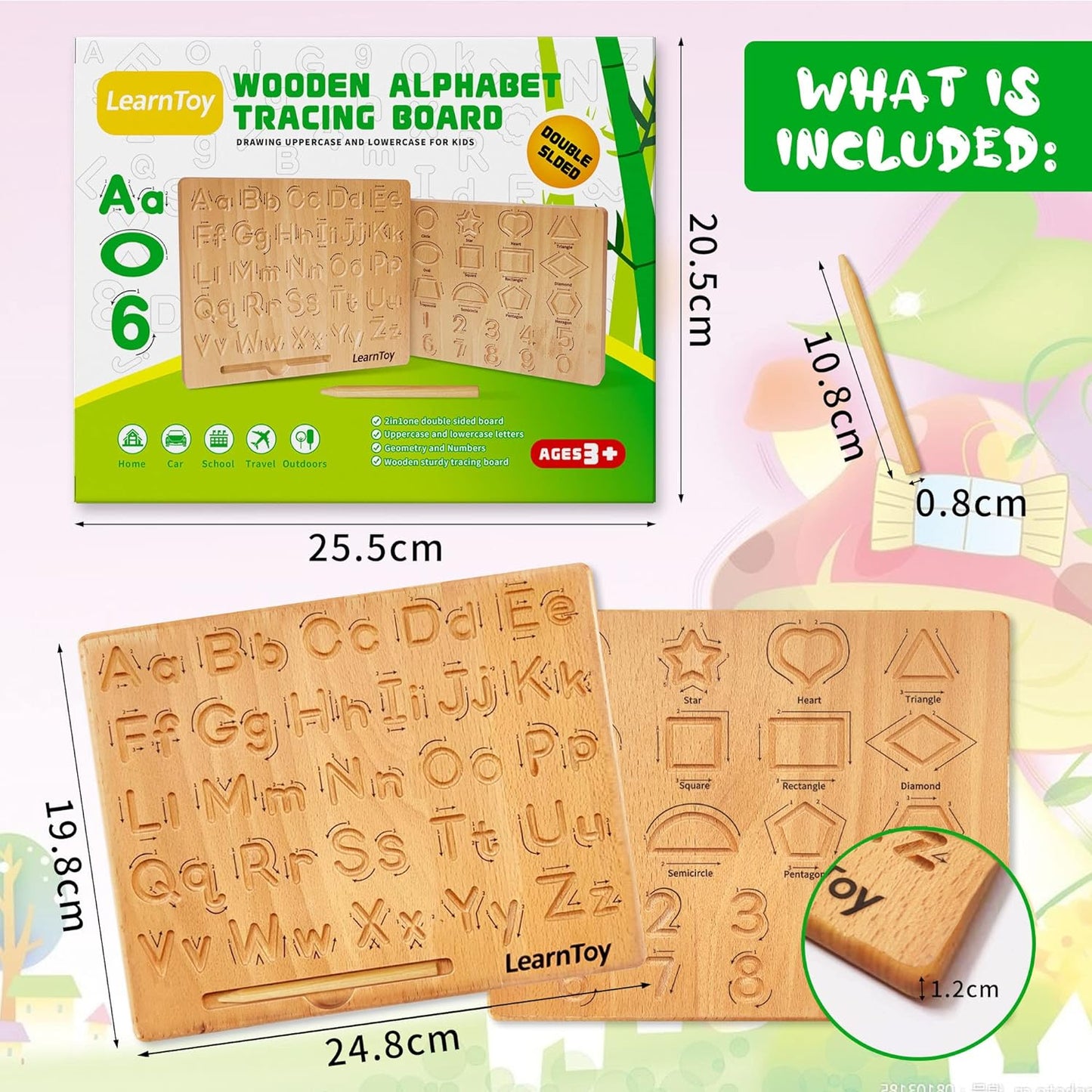 Montessori Wooden Alphabet Tracing Board, Educational Toy for Kids, Fine Motor Skills Development, Double-Sided Writing Practice, Ideal Gift for Preschool 3-5 Years Old