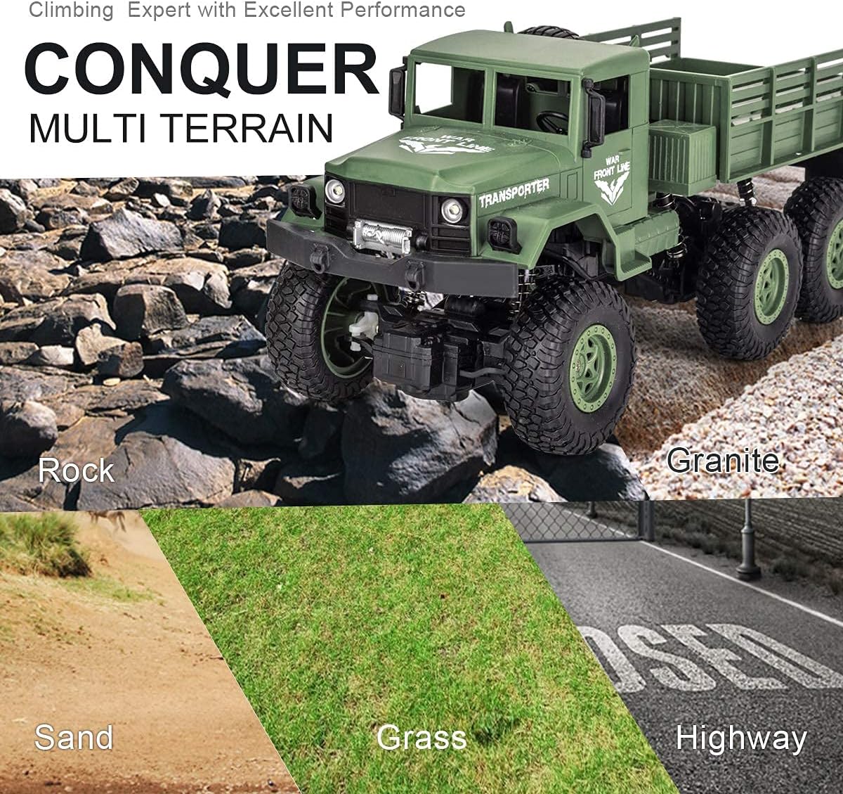 50 Minutes Playing Time RC Military Truck, 1:18 Scale Off-Road RC Vehicle, JJRC Q69 OffRroad Remote Control Car, 2.4GHz 4WD 1:18 Scale Toy Vehicle, RC Truck for Kids - Toyigo