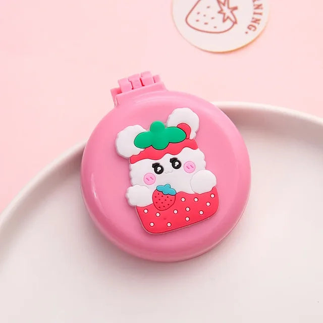 Barbie mirror selfie Style, 3D Cartoon Mirror Cute Strawberry, Bear Folding Portable Massage comb, Teen Girls, Women, Hair Brush Hairdressing Tools - Toyigo