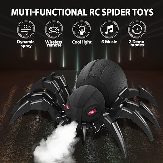 Remote Control Spider Toys with Spray/Light/Music, Christmas Birthday Halloween Easter Toys for Kids, Gifts for 6 7 8 9 10 11 12 Year Old Boys Girls - Toyigo