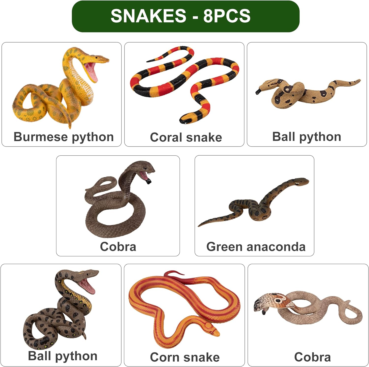 Snake Figures, Safari Animal Figurines, 8PCS Snake Figures, Realistic Jungle Animals Toy Set, Halloween Fake Snake with Cobra Python Figure, Prank Props Scary Snake Christmas Birthday Tricky Toy Party Favor - Toyigo