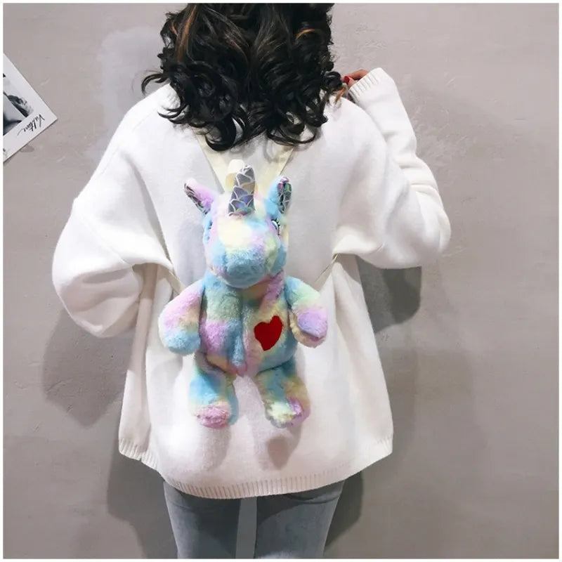 Soft Toys, Rainbow Unicorn Backpack, Kawaii Kindergarten backpack, Fluffy Plush Stuffed Animal Toys Cute Princess Mini Plushie Bag  Birthday Gifts For Friends(40cm) - Toyigo