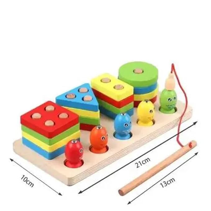 3-in-1 Multifunctional Wooden Toy Set - Fishing, Fruit Cutting, & Geometric Shape Matching for Early Childhood Education