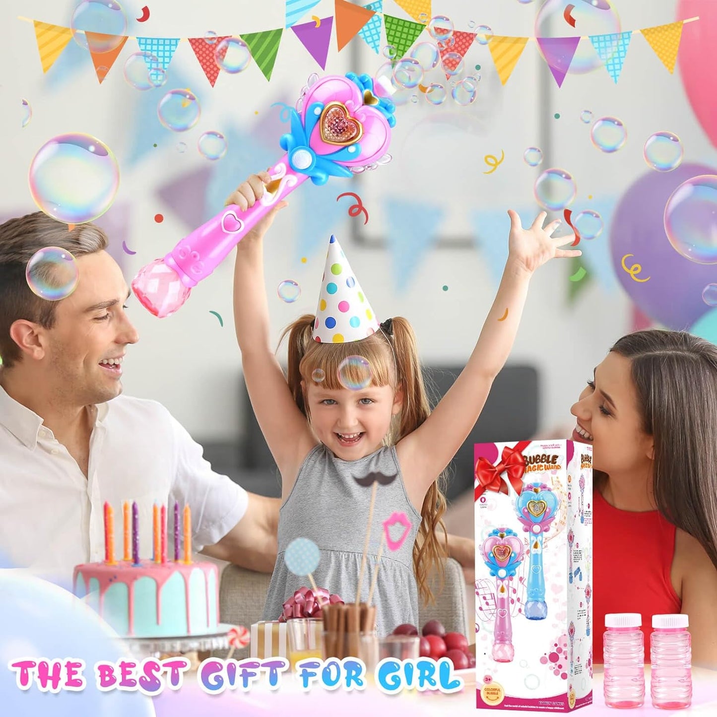 Toys for Girls: Princess Toy Bubble Wand, Birthday Gifts for 3 4 5 6 7 8 Years Old Girl, Bubbles Machine Fairy Wands for Kids Light Up with Bubble Solution, Toddler Girl Toys Age 4-5