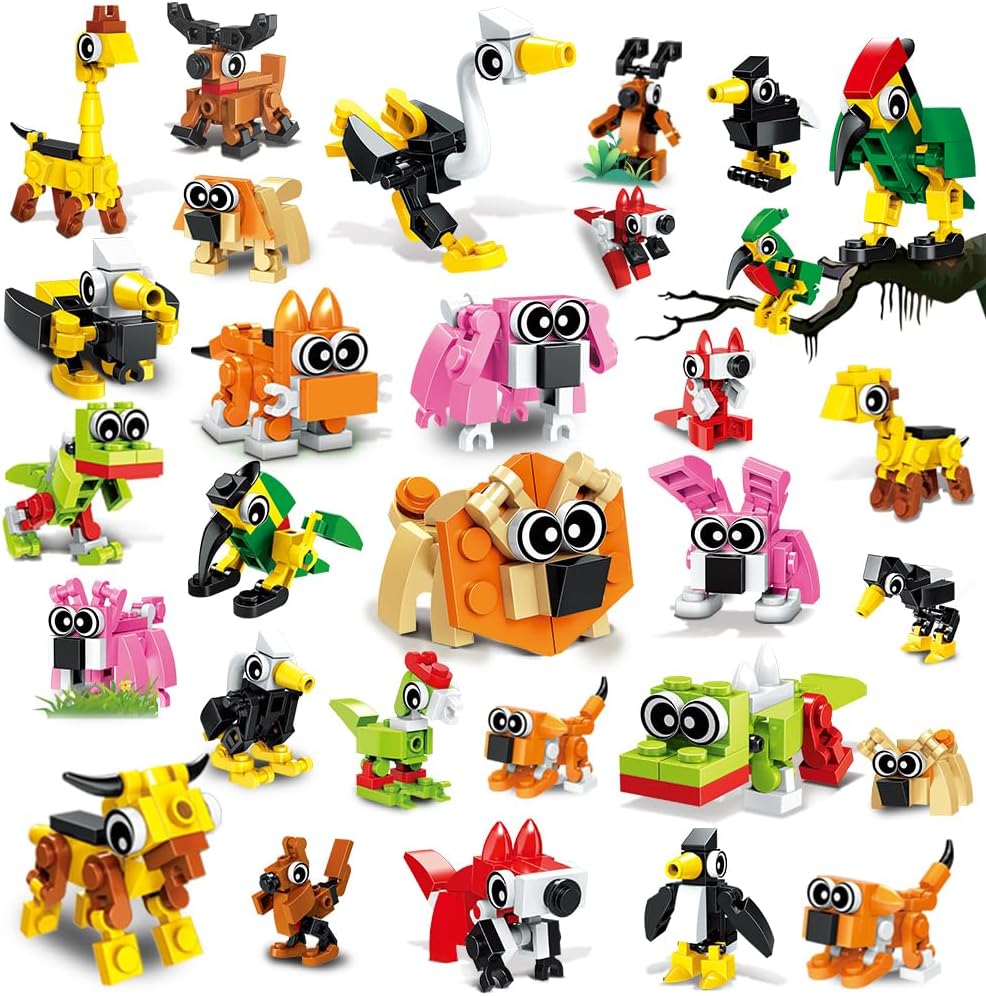 Animal Block Toys, 30 Kinds of Animals Building Block Toy, 20 Pack,  Party Favors for Kids, Easter Gifts Goodie Bags Stocking Stuffer Classroom Prizes Building Set, Birthday Gift for Boys Girls Ages 4-12+