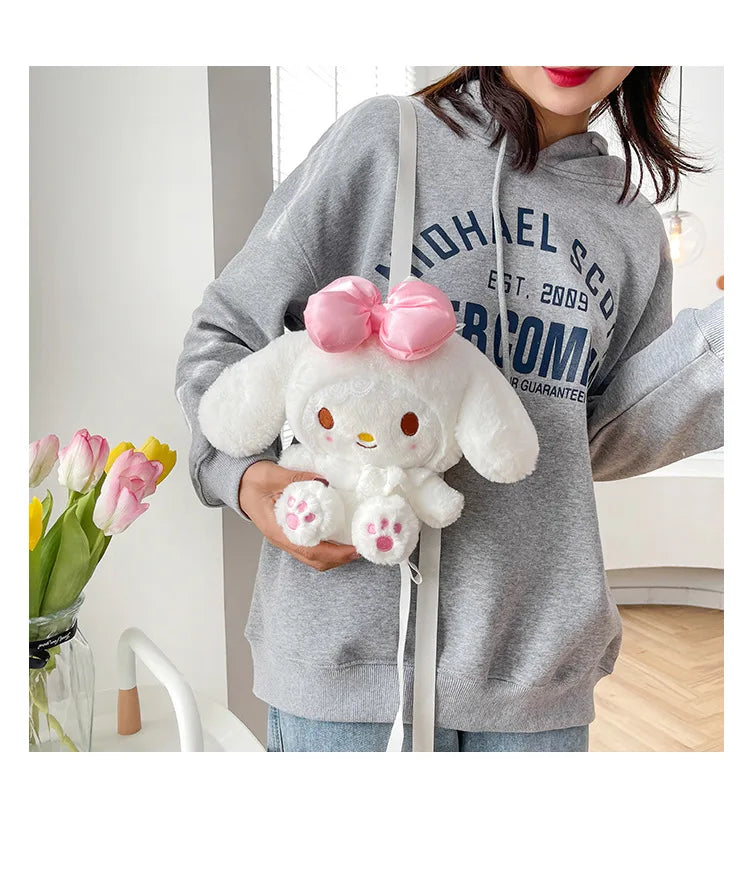 soft toy, 22cm Kawaii Sanrio Melody Plush Backpack, Cute Stuffed Animals Dolls Toys,  Plushie Bag Anime Cartoon Shoulder Backpacks, Cartoon Cute My Melody Rabbit Plush Doll,  Girl Gifts - Toyigo