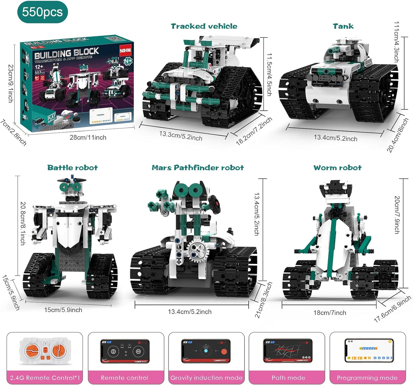 Car Building Blocks Set,Technique Car 13in1 Remote & APP Control Tracked Racer/Robot/Truck/Tank/Plane, STEM Kits for Kids Age 8-10, Building Toy Gifts for Boys Girls 8-16, (550 PCS)