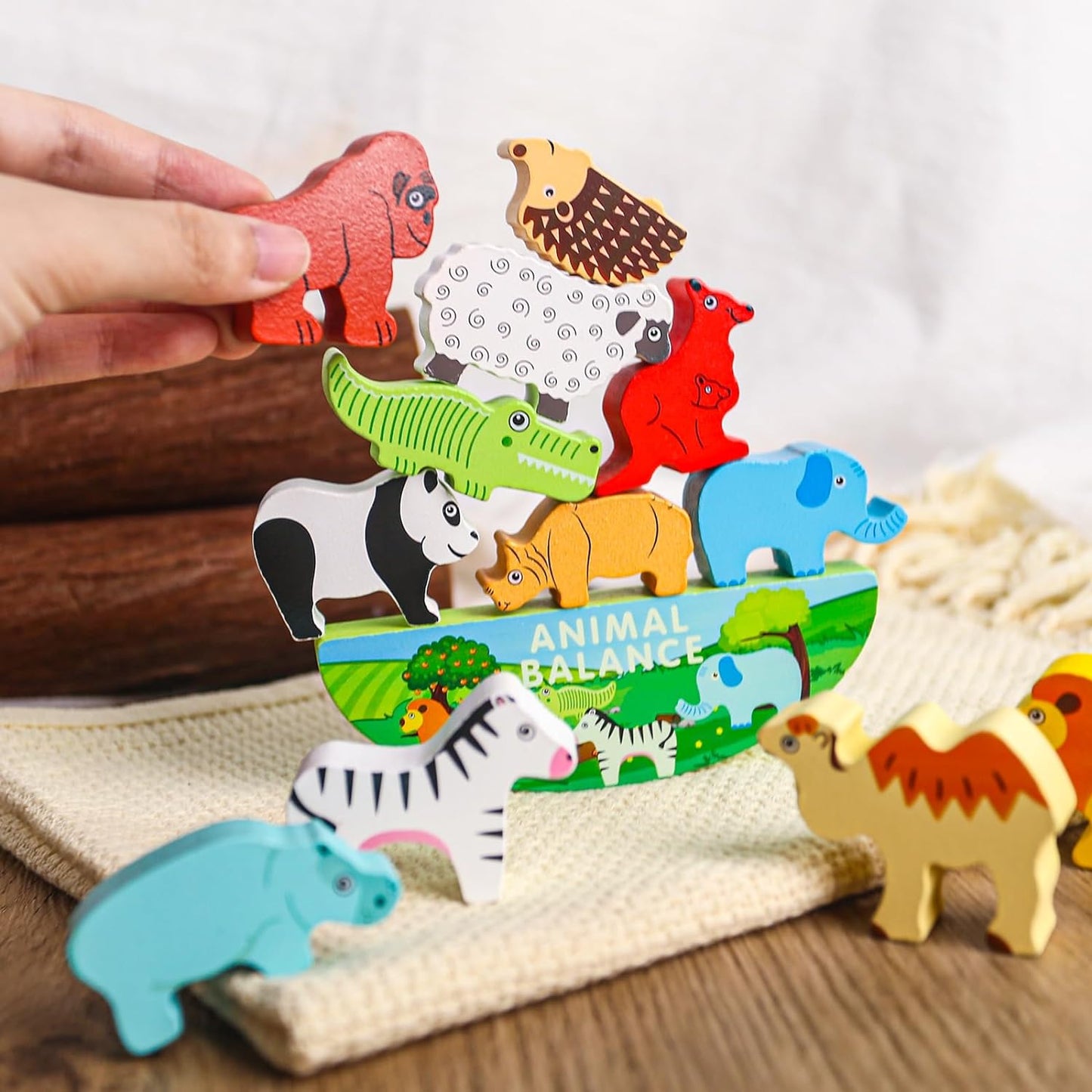 Animal Block Toys, 3 otters 13PCS Animal Stacking Building Blocks,  Wooden Stacking Toys Balance Game Toy Set,  Montessori Toys, for Toddlers Girls Boys 2 3 4 Year Old