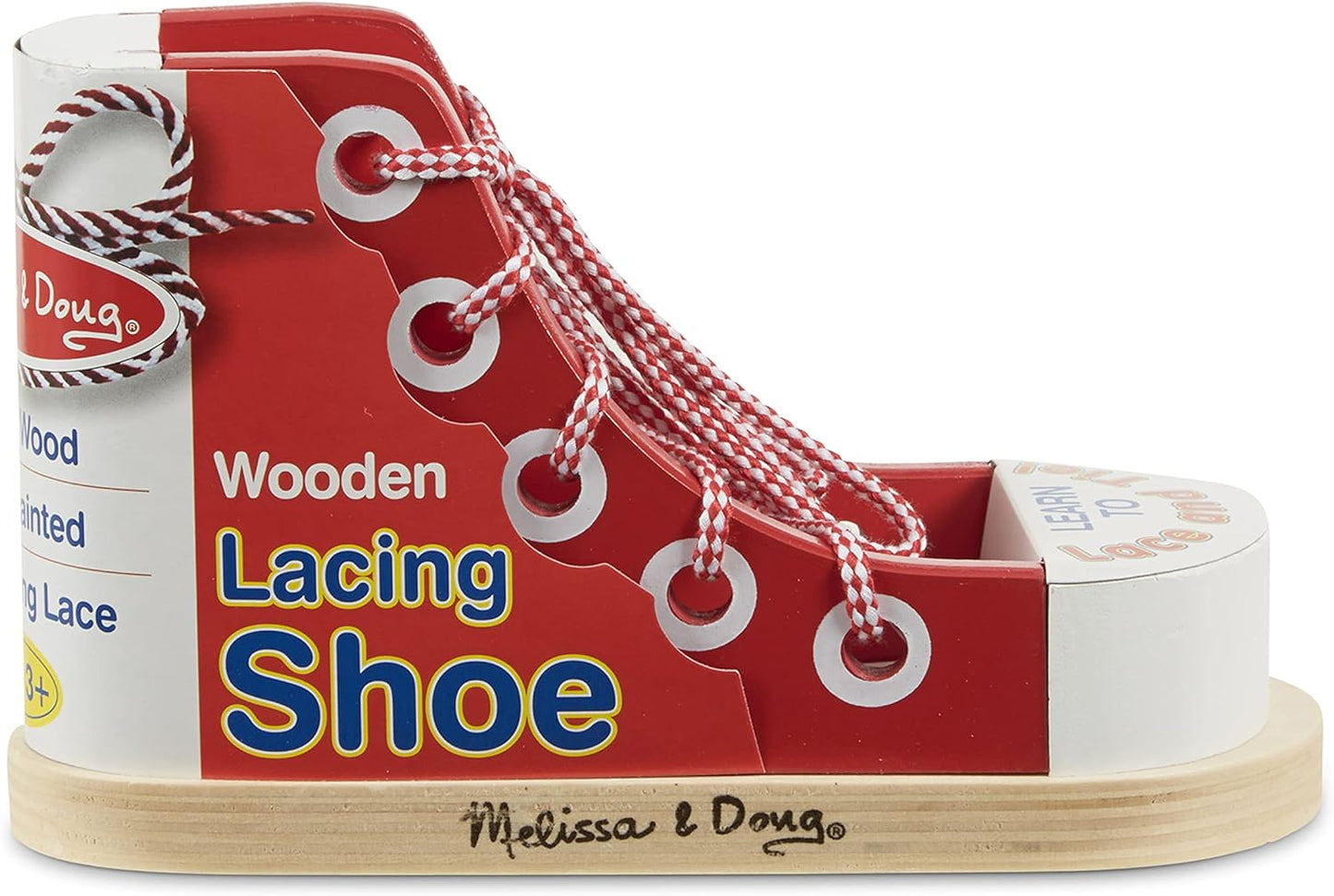 Deluxe Wood Lacing Sneaker, Learn to Tie a Shoe Educational Toy, Shoe Tying Practice For Kids, Developmental Toys For Preschoolers And Toddlers,Red - Toyigo