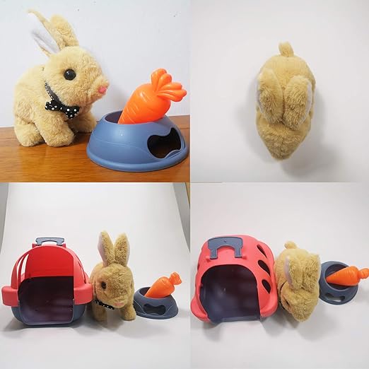 Interactive Bunny Rabbit Stuffed Animal, Easter Gift for Kids, Electric Plush Toy with Sound & Movements, Play House Set