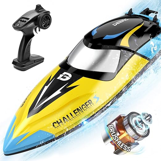 Rc Speed Boat, 2.4GHz Racing Boat with LED Lights For Seas, 30+ mph Fast Remote Control Boats, with Never Capsize & Low Battery Alarm Function Boat Toy for Adults Boys & Girls - Toyigo