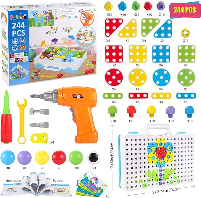 Educational Toys Building Blocks, 237 Pieces Electric Screwdriver DIY Building Toys for Boys and Girls, Educational Construction Building kit for Kids Ages 4 5 6 7 8 9 10 Year Old