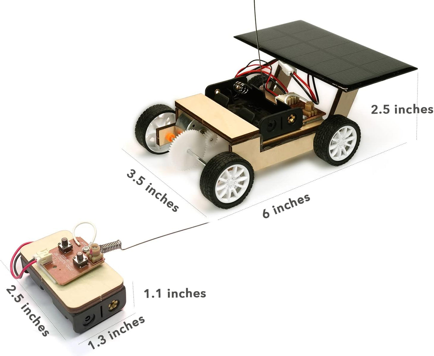 Solar-Powered Car V1w, Wooden STEM Kit with Wireless Remote Control for Boys and Girls, Hybrid Powered by Solar Power and Batteries, Educational Motor Toy Gift for Kids Aged 8-12