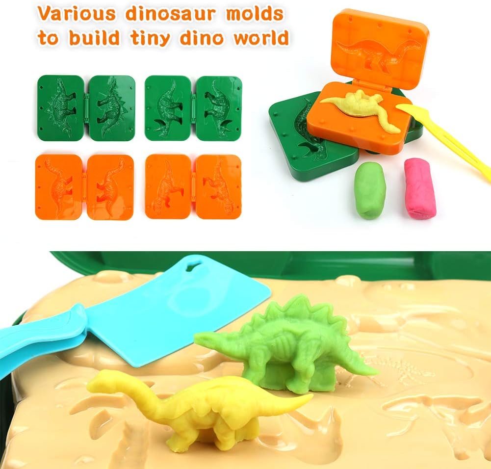 Dinosaur Toys, Clay Pretend Play Set with Molds, Dinosaur Toys Kids in a Portable Suitcase for Boys and Girls