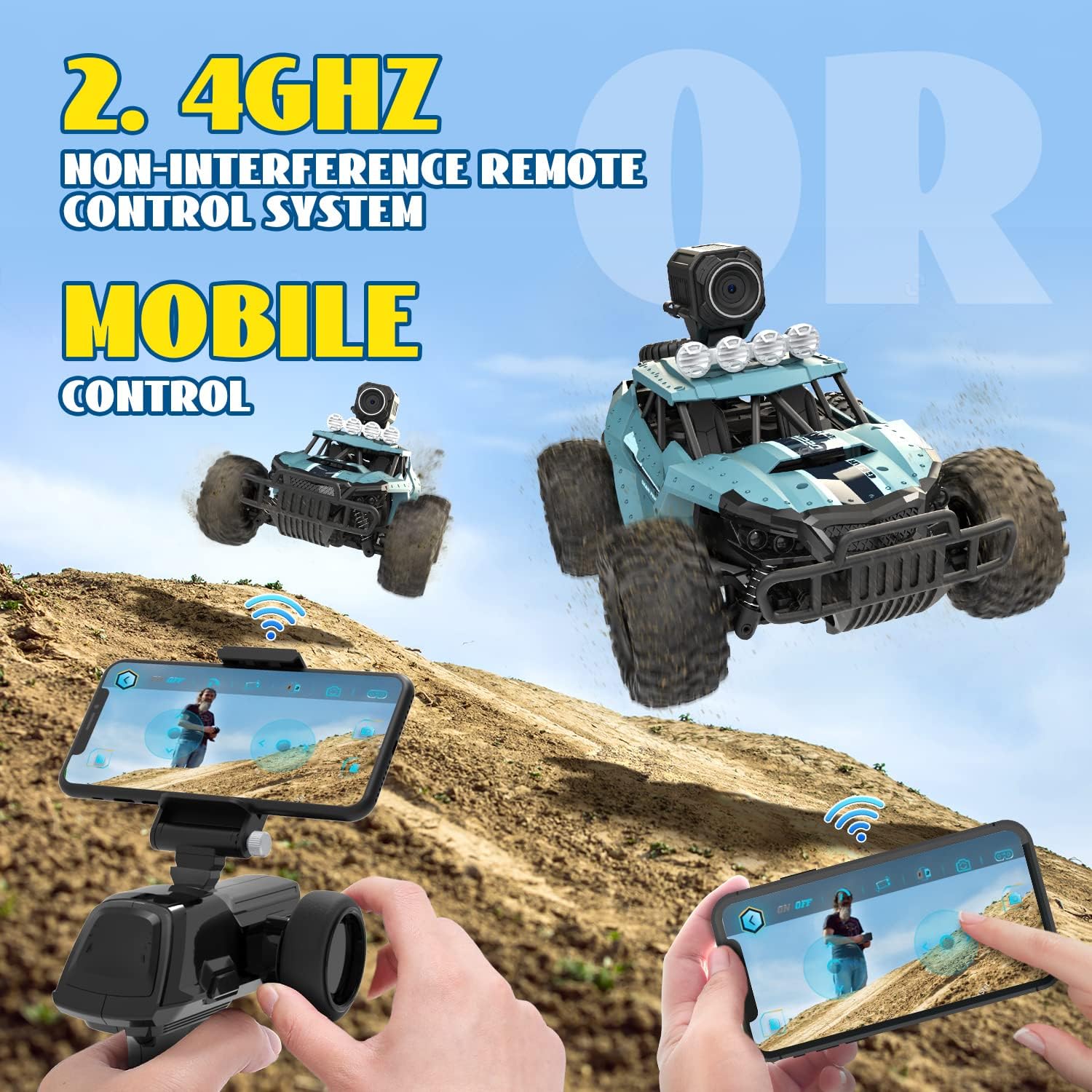 RC Cars, DE36W Remote Control Car, 1/16 Off-Road High Speed Monster Trucks, with 1080P HD FPV Camera, for Kids Adults 60 Min Play - Toyigo