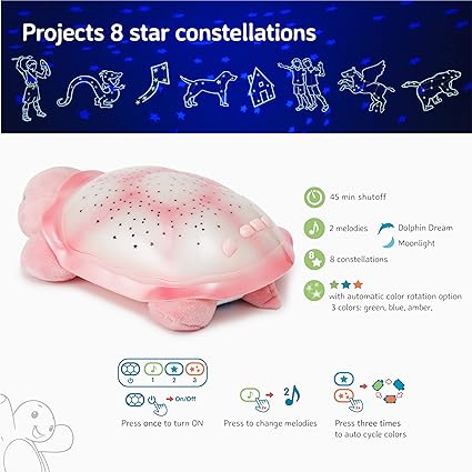 Cloud b Star Projector Nightlight with White Noise Soothing Sounds, Adjustable Settings and Auto-Shutoff, Twinkling Twilight Turtle - Pink