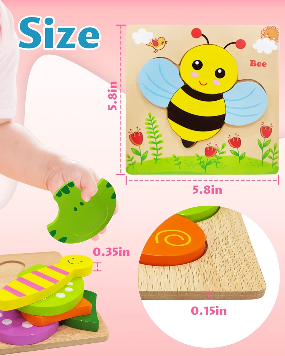 Animal Shape Wooden Puzzles for Toddlers Wooden Puzzles Toddler Toys,  Animal Jigsaw Puzzles Montessori Toys,Gifts for 1 2 3 Year Old Boys Girls, Learning Educational Christmas Birthday Gifts for Girls Boys Ages 1-3 Kids Toys