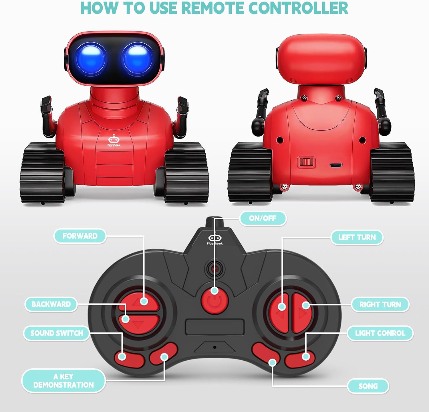 Robot Toys Remote Control Robot Toy Rechargeable Emo Robot with Auto-Demonstration Kids Robot RC Robot for Kids Smart Robot Gift for Children Age 3 Years and Up Red - Toyigo