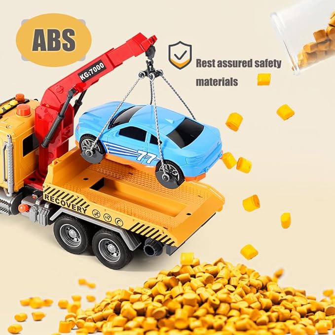 Truck Toy, Large Truck Toy, 1/18 Boy Toy 9 inches, 3 different scene sound effects Big Rescue Tow Truck For Kids - Toyigo