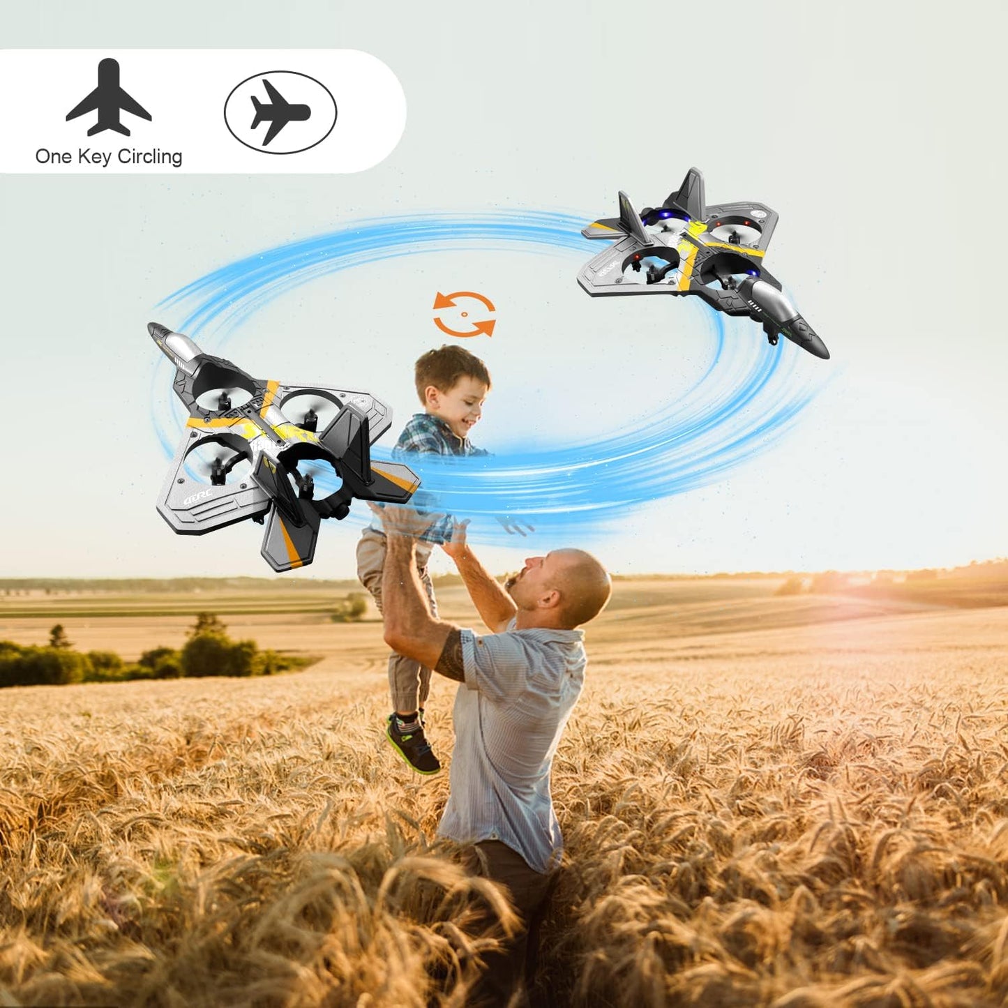 RC Airplanes, V17 Remote Control Plane, 2.4GHz Foam RC Airplanes, Helicopter Quadcopter for Adults Kids, Spinning Drone, Gravity Sensing RC Plane, Stunt Roll Aircraft, Cool Light Remote Control Toy, RC Plane with Two Batteries, Gifts for Kids Boys - Toyigo