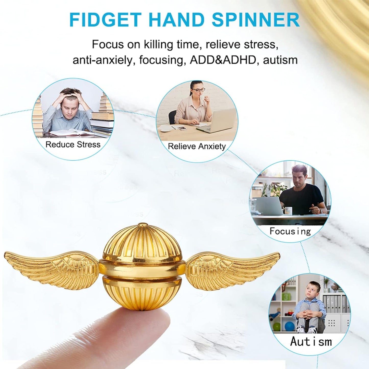 Cross-Border Hot-Selling Metal Angel Wings Fidget Spinner - American Amazon EDC Gyro - Cupid Golden Snitch Design