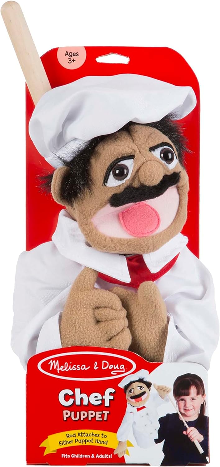 Chef Puppet (Al Dente) with Detachable Wooden Rod - Pretend Play Chef Puppet Chef Pepe