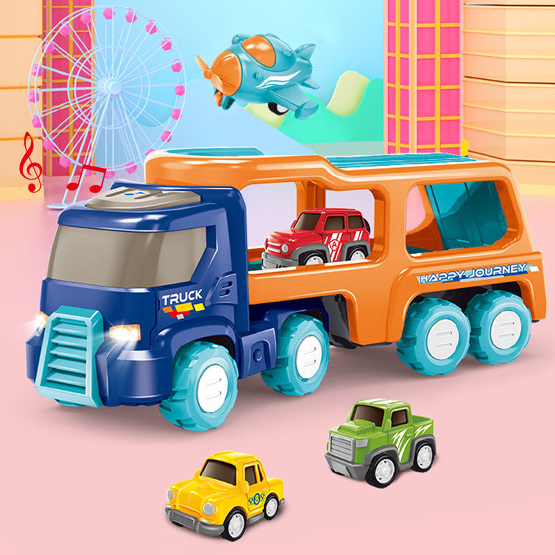 Double-Decker Transport Vehicle with Sound & Light, Includes Pull-Back Airplane & Car, Perfect Gift for Boys (Large)