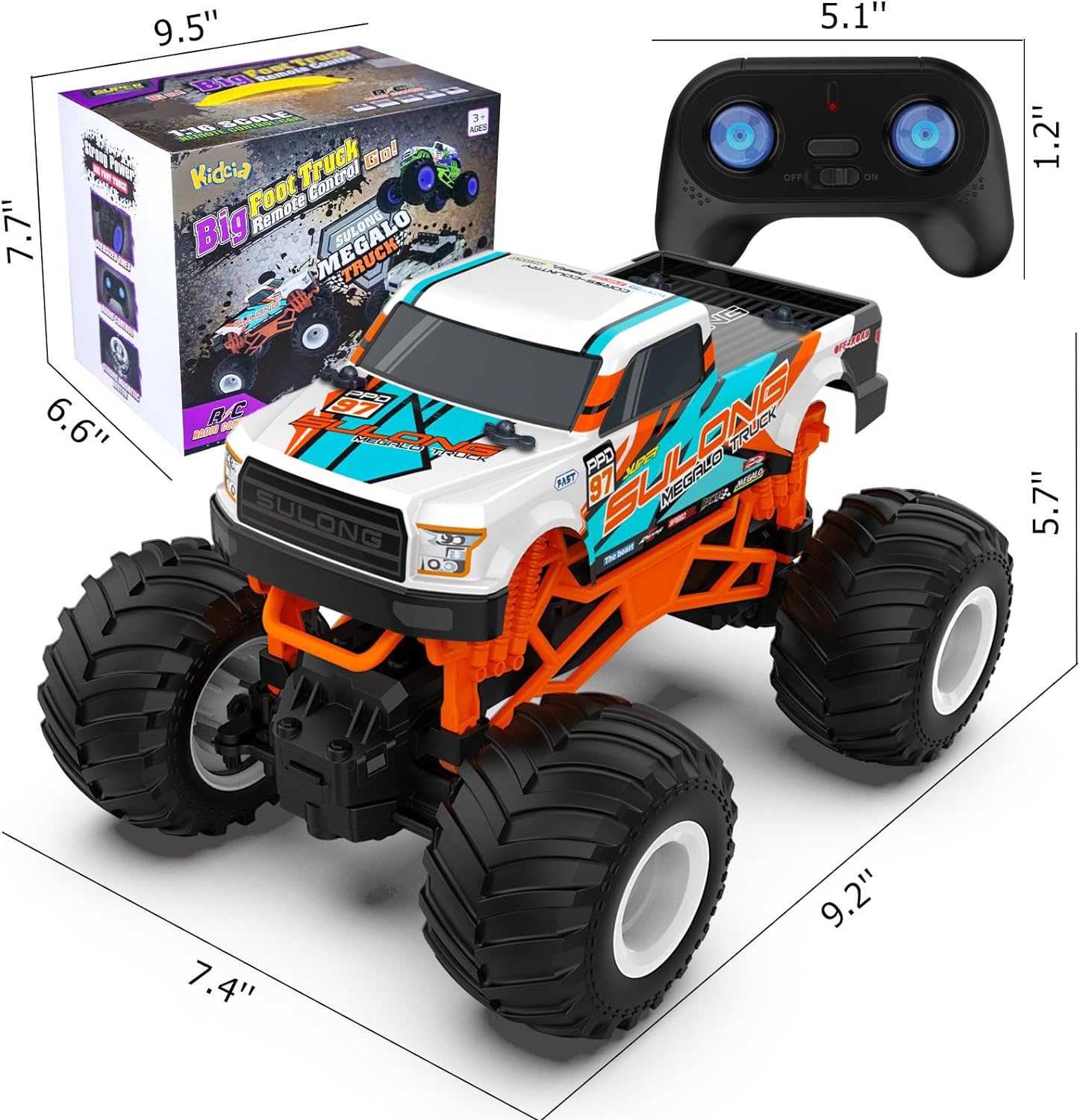 RC Truck, 1:16 Scale RC Monster Truck, 2.4GHz All Terrain Car for Kids 4-12, 20 Km/h Off Road RC Truck, Christmas or Birthday Gift - Toyigo