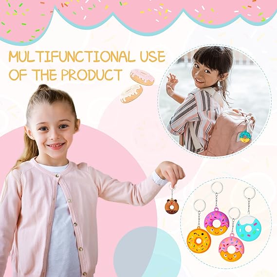 Donut Party Favors Sweet Donut Keychain Kids Key Chains for Backpacks Sweet Donut Theme Keychain Pendant for Kid Toy Ornament Souvenirs Gift Treat Goodie Bag Fillers