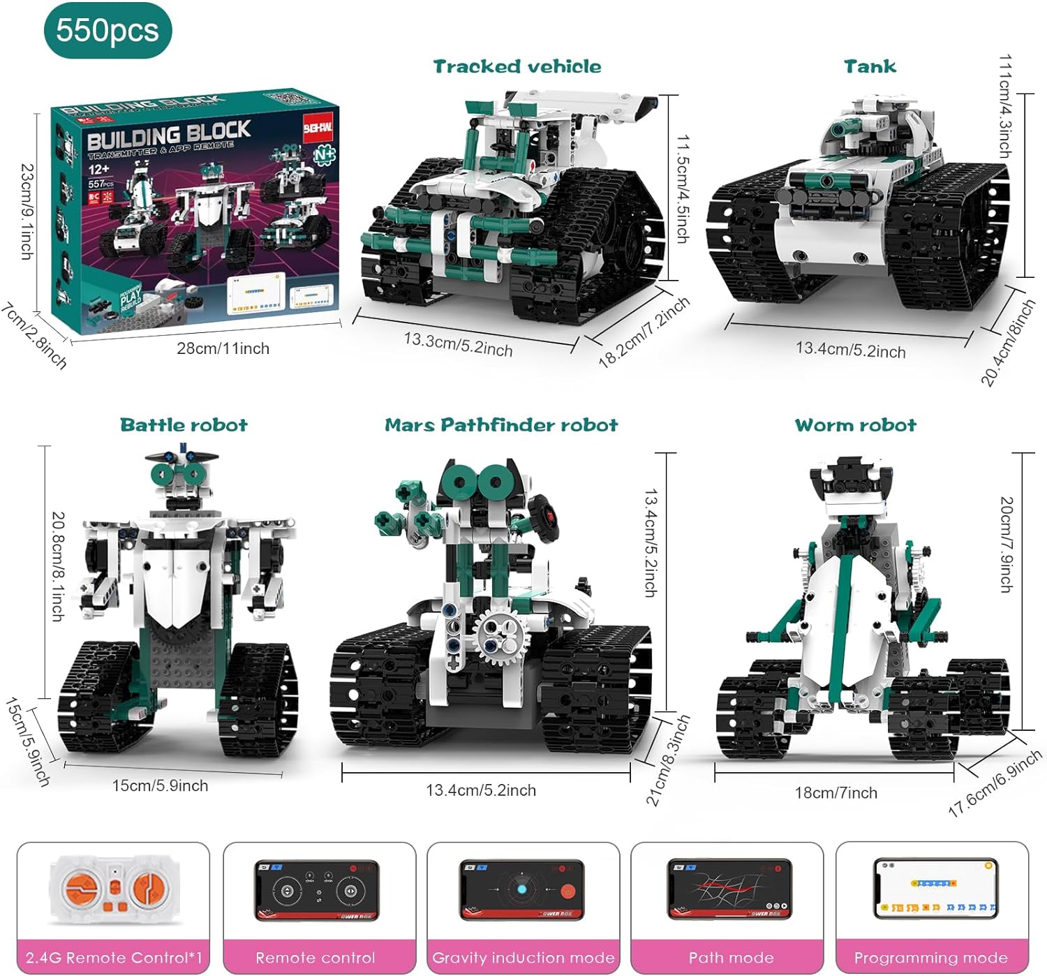 Technique Car Building Blocks Set, 13in1 Remote & APP Control Tracked Racer/Robot/Truck/Tank/Plane, STEM Kits for Kids Age 8-10, Building Toy Gifts for Boys Girls 8-16, (550 PCS) - Toyigo