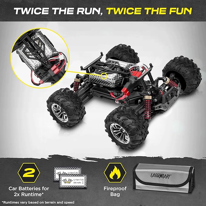 Remote Control Truck, 4x4 Off-Road Waterproof RC Truck, Remote Control Car, Hobby Grade RC Car 1:20 Scale Brushed Motor with Two Batteries, Fast RC Cars for Kids Adults - Toyigo