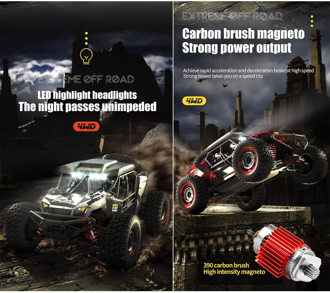 RC Car With LED, Remote Control Off-road Cars, 16106 1:16 50KM/H 4WD, High Speed Drift Monster, RC Truck for Kids vs Wltoys 144001 Toys