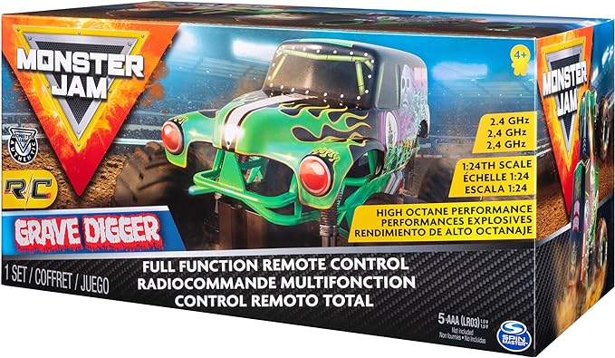 Remote Control Monster Truck, Monster Jam Official Grave Digger Remote Control Monster Truck, 1:24 Scale, 2.4 GHz For Kids - Toyigo